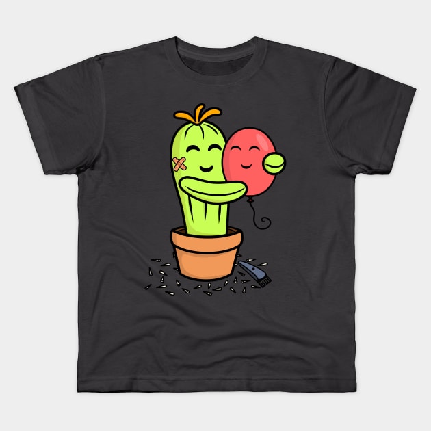 Cute Cactus shaved for a hug with a pink balloon Kids T-Shirt by AlKap